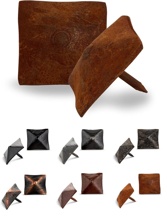 50 Pack 1.25" Square Head Iron Clavos Decorative Nails – Rusted – Handmade Rustic Square Fasteners for Farmhouse Shutters, Faux Wood Beams, Barn Doors, Shutters, and Gates – Ornamental Wood Accent