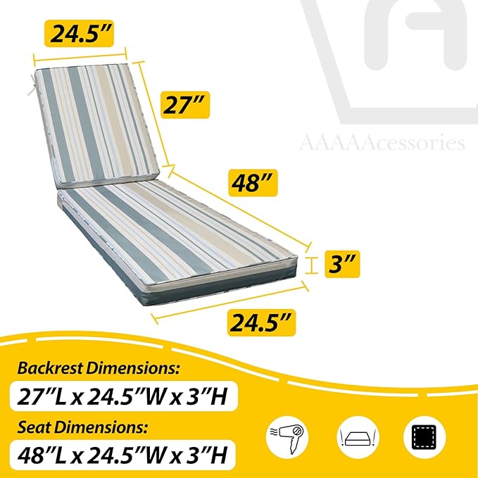 AAAAAcessories Outdoor Chaise Lounge Cushions, Fade-Resistant, Waterproof Patio - Image 5