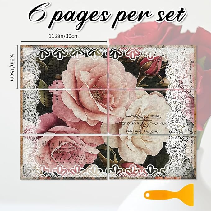 6 Sheets Roses Rub on Transfers - Image 2