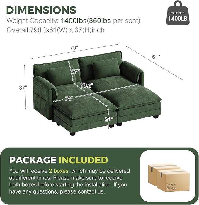 ELUCHANG Oversized 79" Modular Sectional Sofa Bed, Comfy Cloud Couch - Image 2