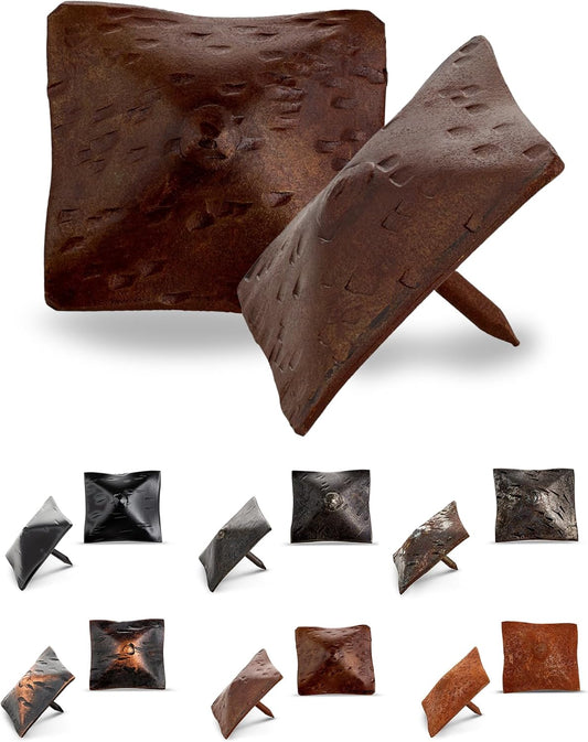 50 Pack 1.5" Square Head Iron Clavos Decorative Nails – Sealed Rusted – Handmade Rustic Square Fasteners for Farmhouse Shutters, Faux Wood, Barn Doors, Shutters, and Gates – Ornamental Wood Accent