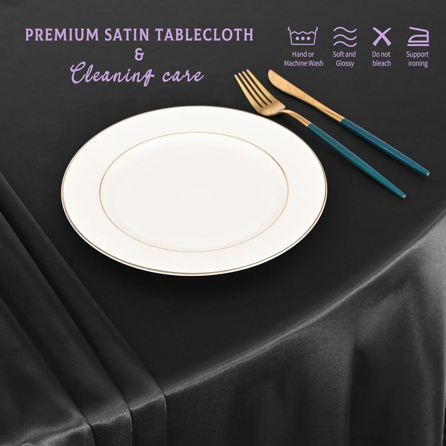 6 Packs Satin Tablecloth 120 Inch Black Round Table Cloth Silk Tablecloth Smooth Fabric Overlay Satin Table Cover Decoration for Wedding Party Banquet Events