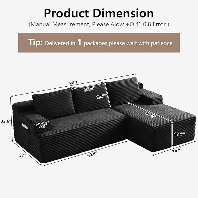 96" Cloud Sectional Couch with L-Shape Chaise, Modular Comfy Sofa Chaise Longue - Image 2