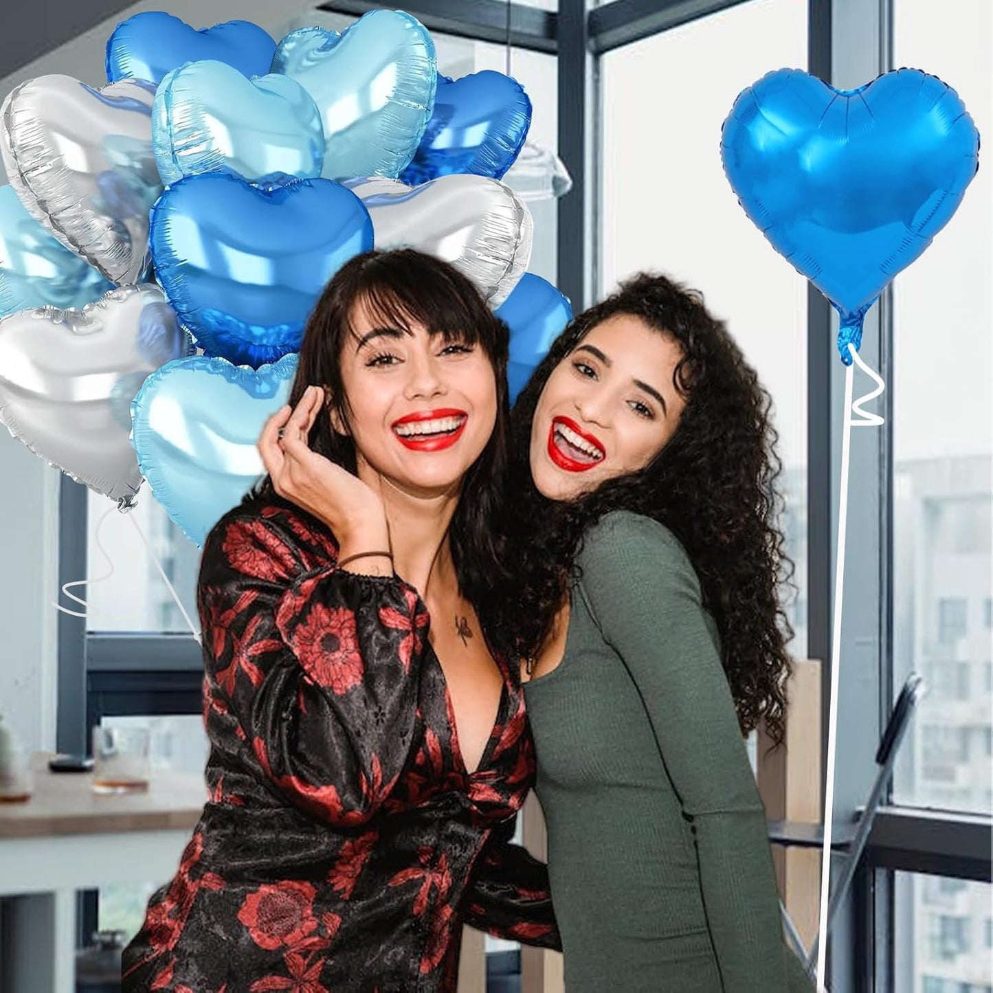 Silver Heart Balloons,18inch Bright Blue Heart Shaped Foil Balloons & Blue Helium Mylar Balloon for Anniversary Wedding Engagement Birthday Party Baby Shower Decorations(12Pcs)