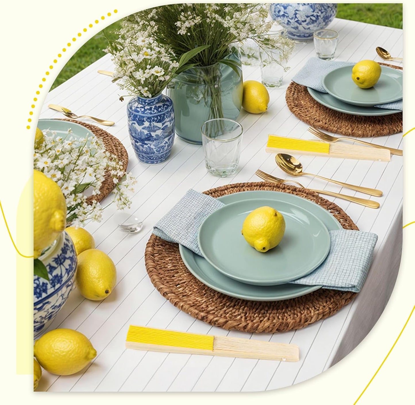 JOHOUSE 12 Pcs Paper Folding Hand Fans, 8.3 Inch Lemon Yellow Paper Fans Handheld Portable Decorative Accessories for Wedding, Lemon Party Decorations, Bridal Shower DIY Crafts