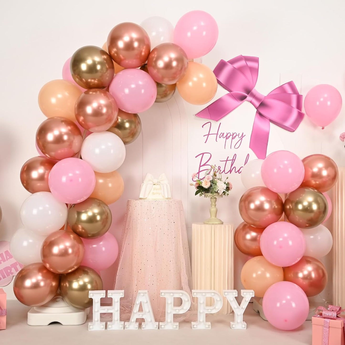 Rose Gold Balloons, 60 Pcs 12 Inch Nude Pastel Pink Balloons, Beige Metallic Gold Matte White Balloon for Boho Wedding Bridal Shower Princess Party Girls Women Birthday Baby Shower Decoration Supplies