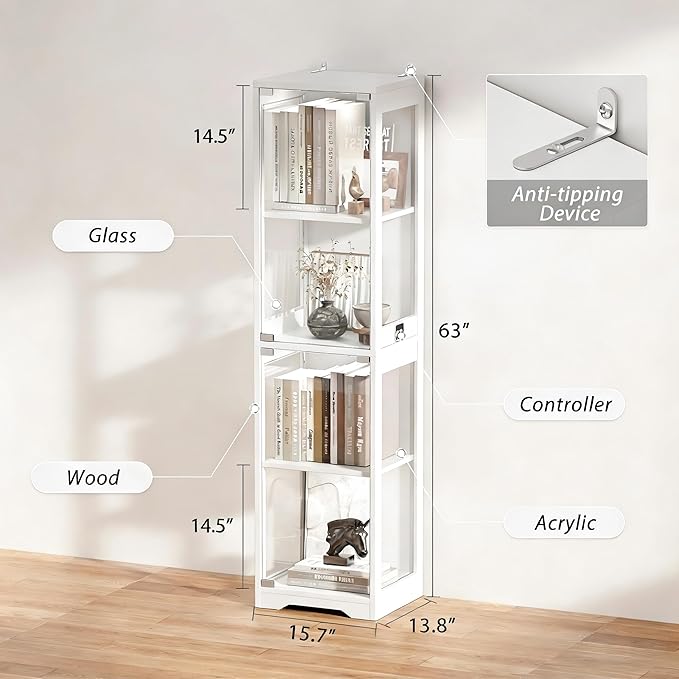 Display Cabinet with Glass Doors, Display Case with Lights and Human Body Sensor - Image 2