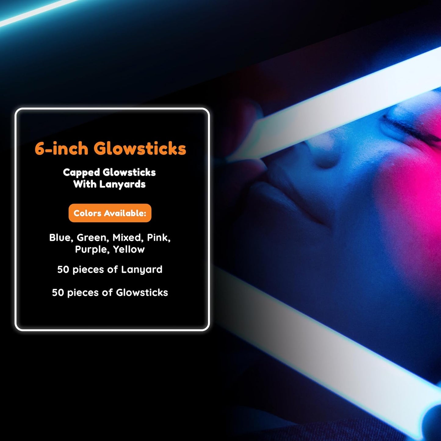 Glow Fever Glow in The Dark Sticks - 50 ct 6" Glow Sticks Bulk Party Pack with End Caps & Lanyards - Glow Party Favors for Concert, Festival, & Wedding Neon Light Sticks by Party Dragon, Multi