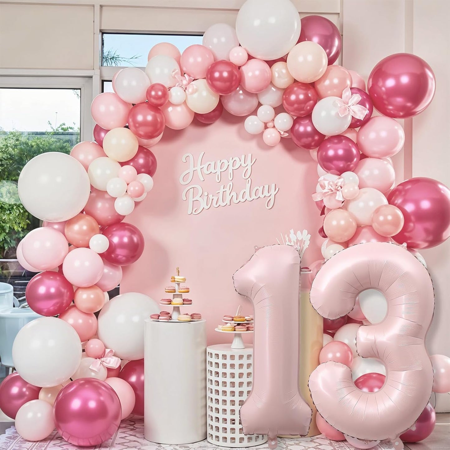 Pastel Pink 13 Balloons Numbers for Girls, 40'' Self Inflating Number 13 Balloon, Big Light Blush Pink Foil 1 & 3 Helium Balloon for Women Coquette 13th Birthday Party Anniversary Decoration Supplies
