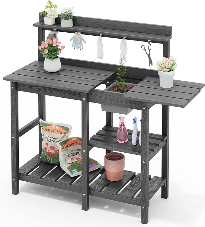 SERWALL Outdoor Potting Bench 2-Piece Set, Rot-Resistant HDPE Potting Table - Image 10