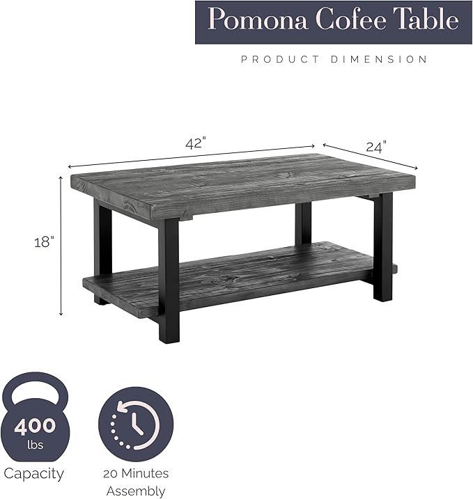 Alaterre Furniture Pomona Living Room 42 Inch Rectangular Solid Wood Coffee - Image 3