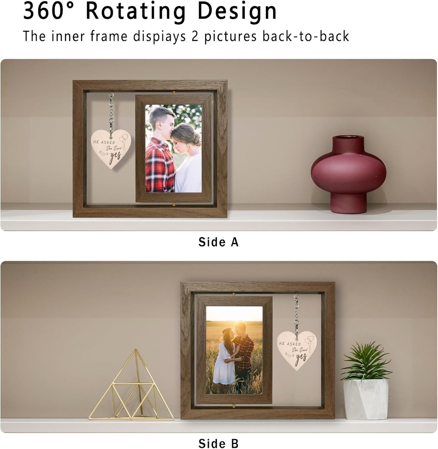 He Asked She Said Yes Engagement Gift Picture Frame, Wood Engagement Gifts for Couples Newly Engaged Unique, Display Two 4x6