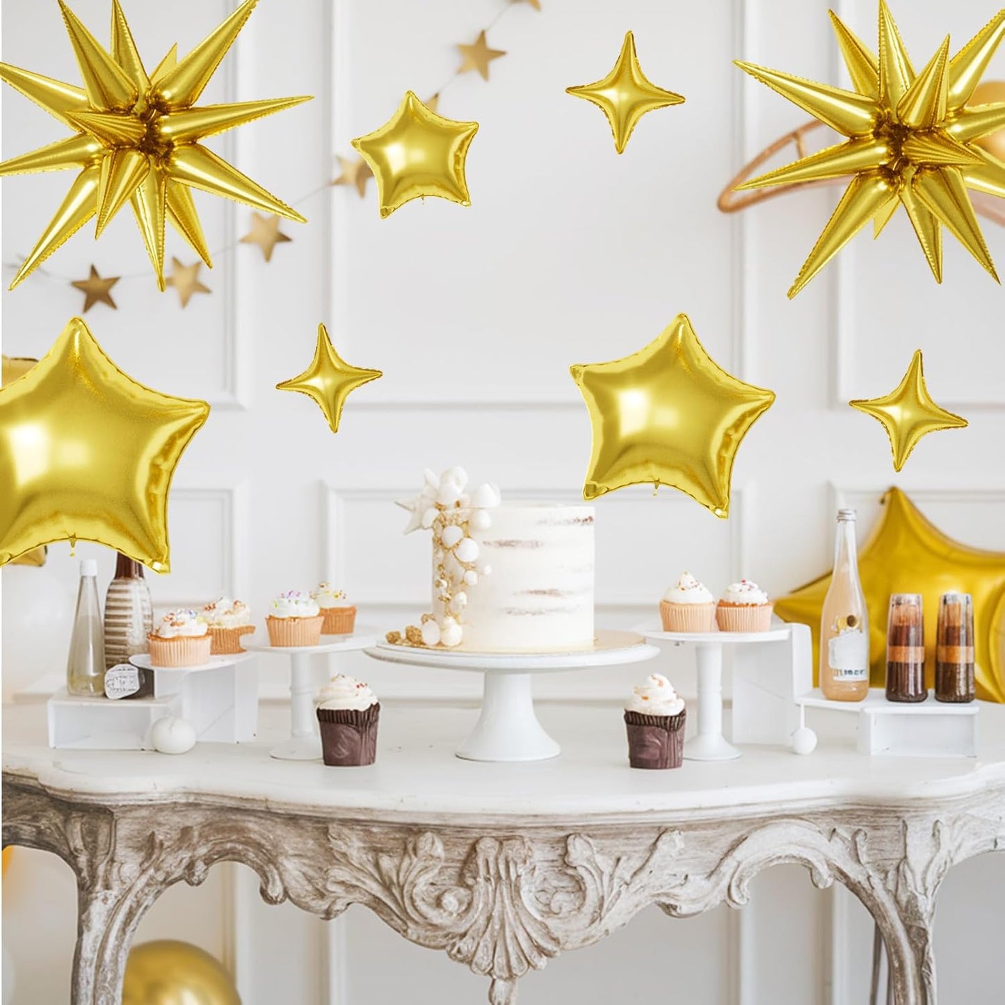 16 Pcs Gold Star Balloons, 22/18/10 Inch Foil Balloons, Four-Pointed Balloon for Kids Birthday Graduation Celebration Wedding Baby Shower 16 Pcs Decorations