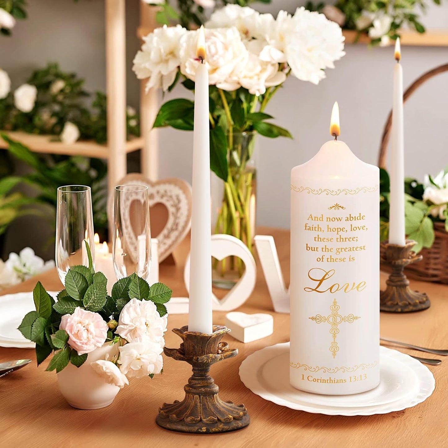 Frienda Unity Candles for Wedding Ceremony Set Wedding Unity Taper Candles Catholic Religious Ceremony Accessories(Charming Style)