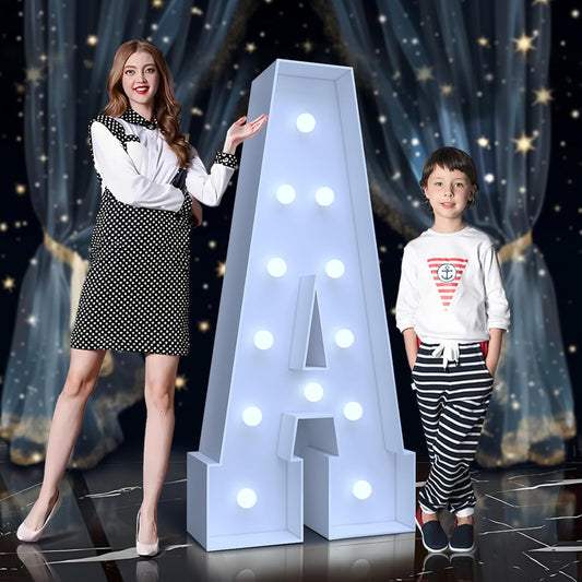 4FT Marquee Light Up Letters A – Cool White LED, Easy to Assemble Foam Board with Back Support, Large Marquee Light Up Letters for Birthday, Wedding, Party, Anniversary, Baby Shower Decor