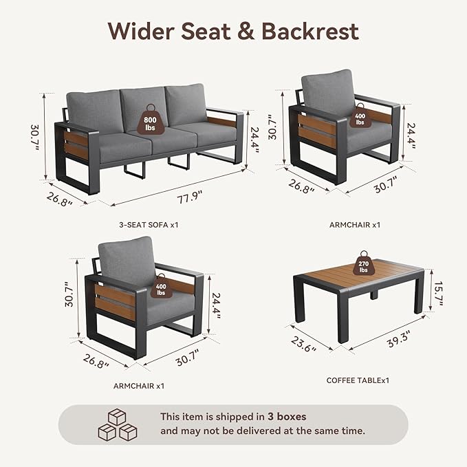 Aoxun Aluminum Patio Furniture Set, 5 Seats Luxury Metal Patio Conversation Sets - Image 2