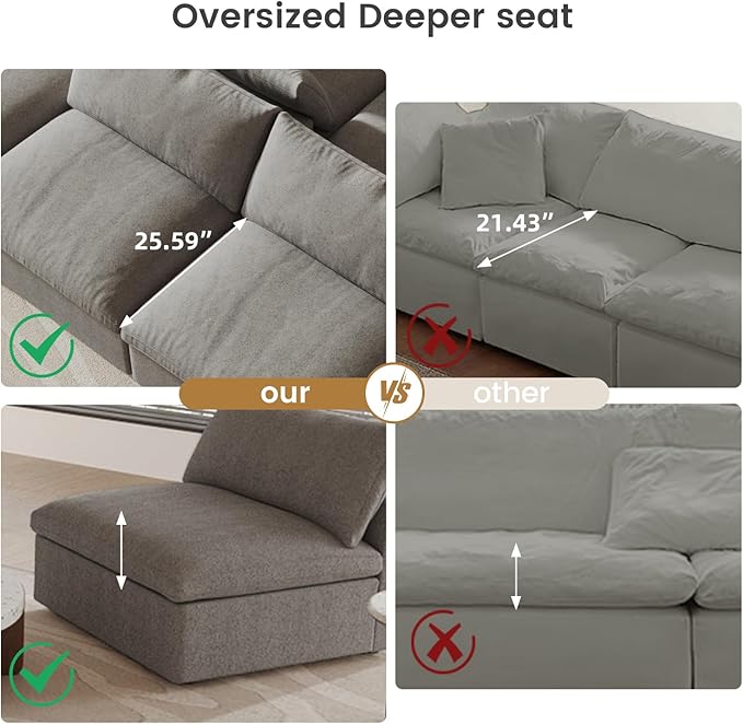 Cloud Modular Sectional Sofa Couch, 120.45" U Shaped Convertible Couches - Image 4