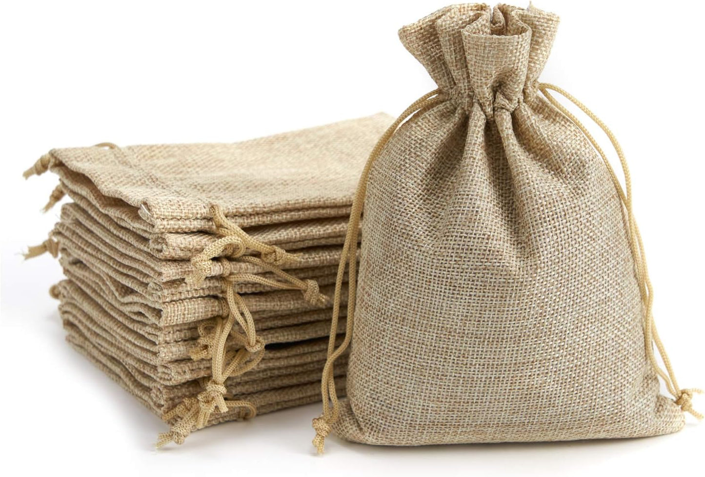 Tendwarm 20 Pcs 5.9x7.8 Inch Burlap Gift Bags with Drawstring Linen Jewelry Bag for Wedding Party Favors