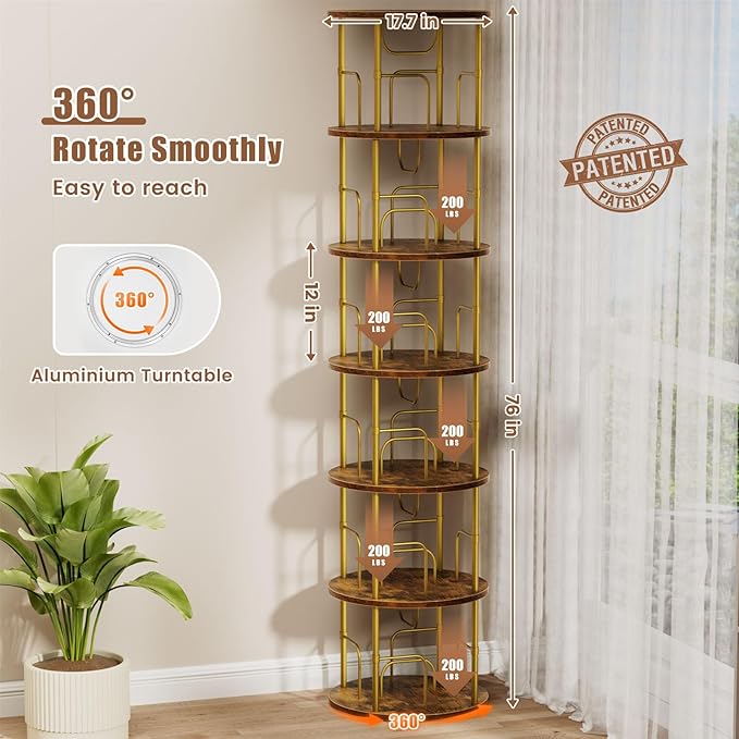 ALLSTAND 6 Tier Rotating Bookshelf, 360 ° Display Stackable Spinning Bookshelf - Image 2