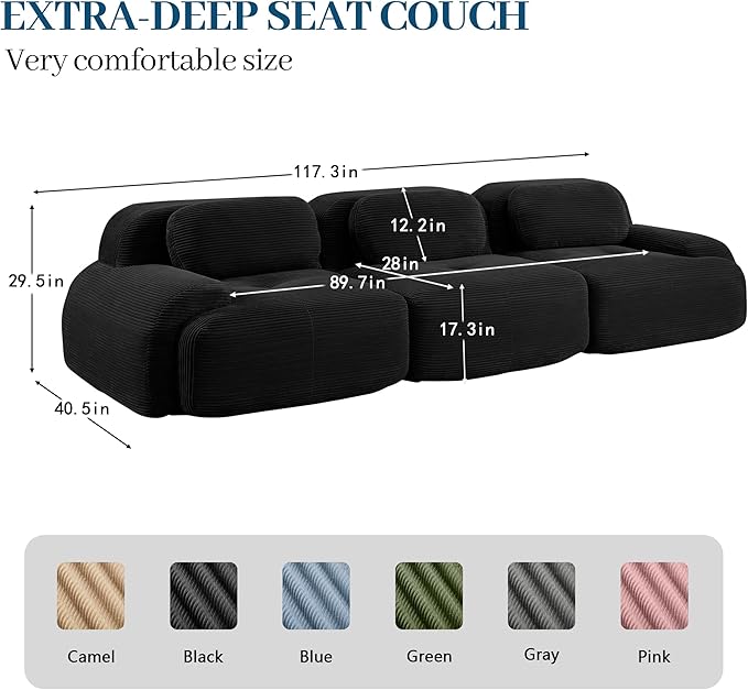 Boneless Sectional Couch, No Assembly Required, 117.3” Modular Cloud Sofa - Image 3