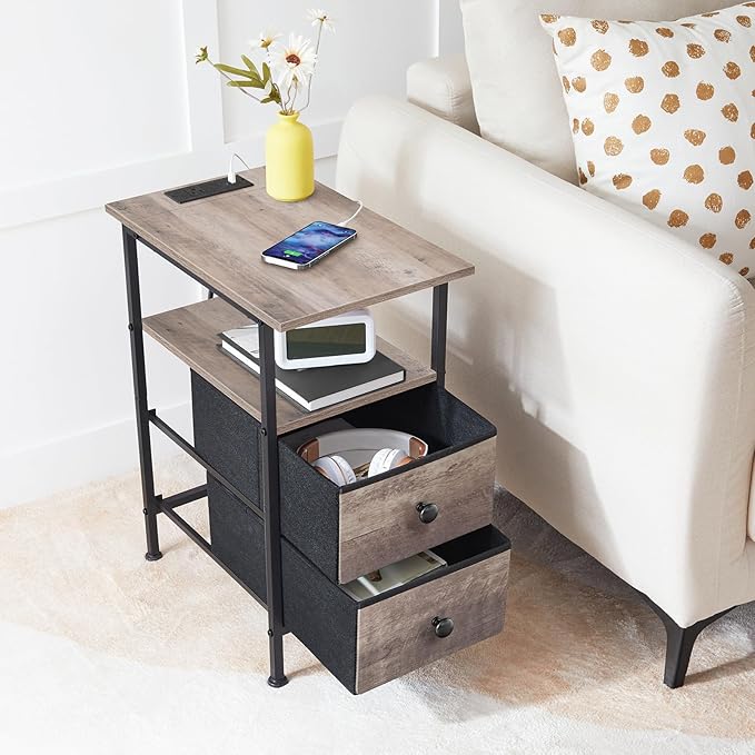 HOOBRO End Table with Charging Station, Narrow Side Table, Nightstand with 2 - Image 5