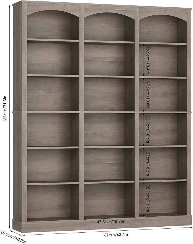 FACBOTALL 71" Triple Wide Bookshelf, 6 Tier Tall Bookshelf, Large Bookcase - Image 3