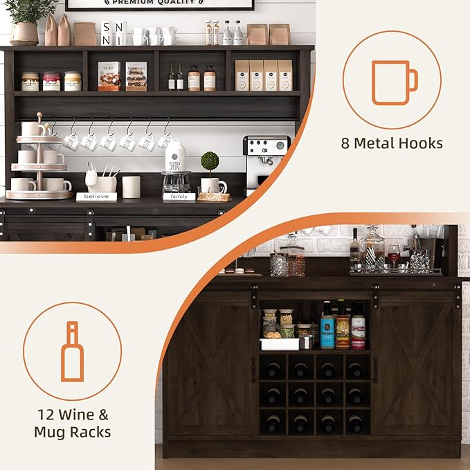 4ever2buy Farmhouse Coffee Bar Cabinet - Image 4