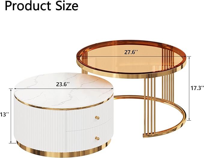Modern 2 Pieces Round Nesting Coffee Table - Image 2