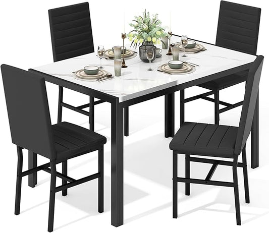Recaceik Dining Table Set for 4, Modern 5 Piece Dining Table Set Faux Marble by Recaceik