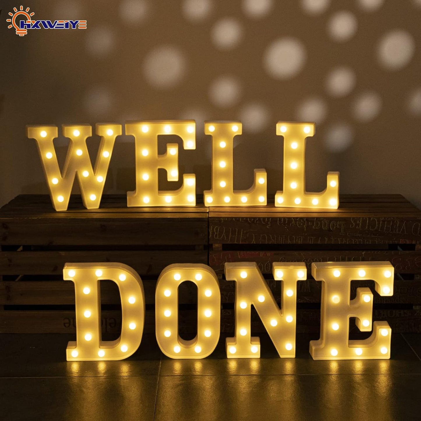 HXWEIYE Light Up Letters LED Marquee Signs - Battery Powered Big Lights Letter for Party & Christmas Decor (Warm White)