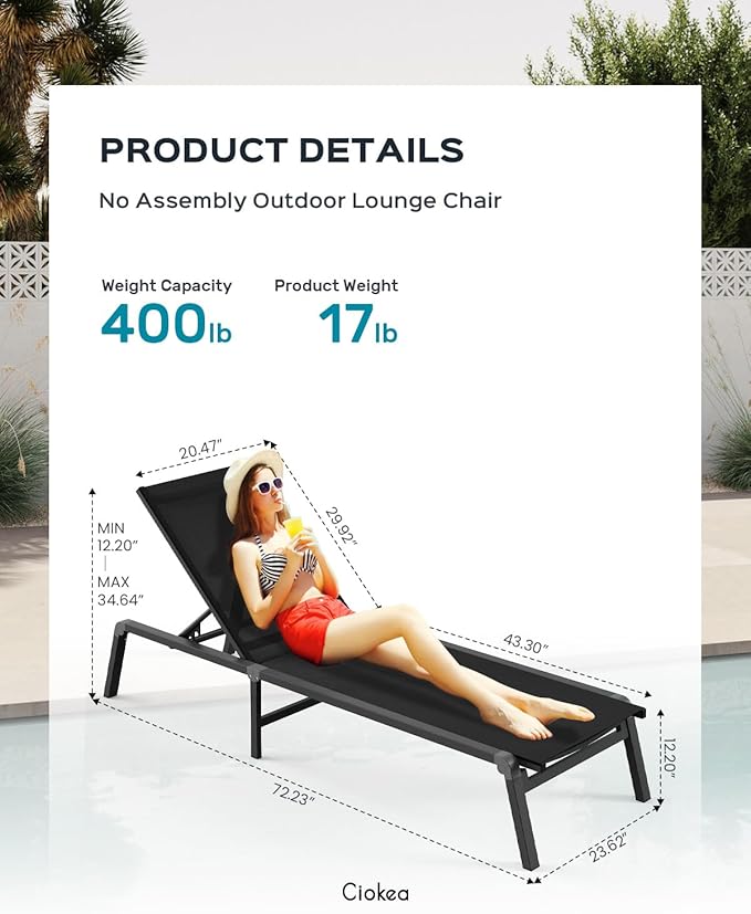 Patio Chaise Lounge Chair, Foldable Lounge Chair - Image 2