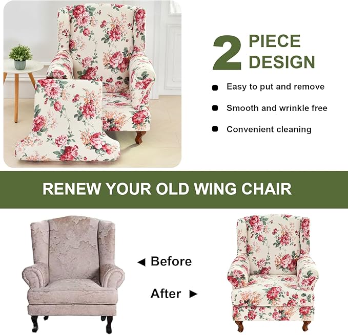 HAOYONG Wing Chair Slipcovers Stretch Wingback Chair Covers Printed 2 Pieces - Image 7