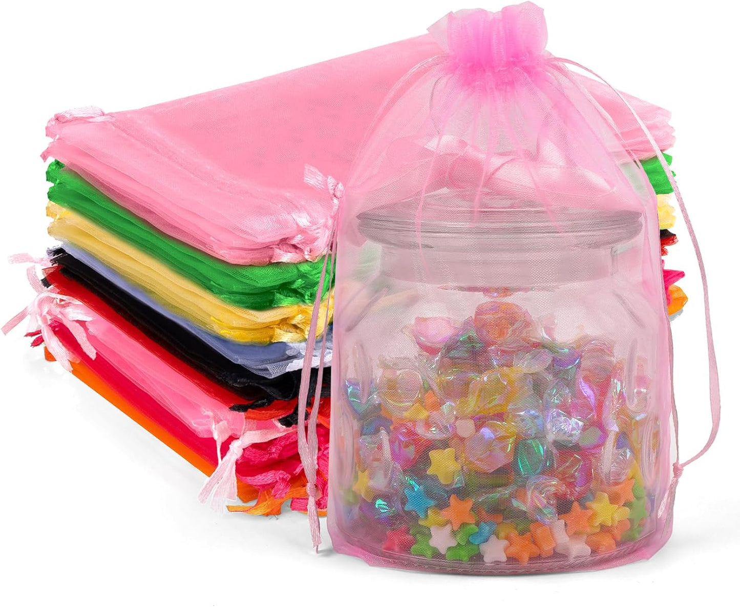 ANZNKU 100 Pack Organza Bags 6x9 Inch, Assorted Colors Mesh Drawstring Bags, Mesh Gift Bag Large Organza Bag for Wedding Party Favor Christmas