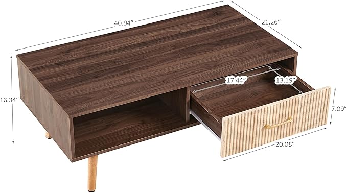 Coffee Table with Storage, Mid Century Boho Wood Center Table with Open Storage - Image 2