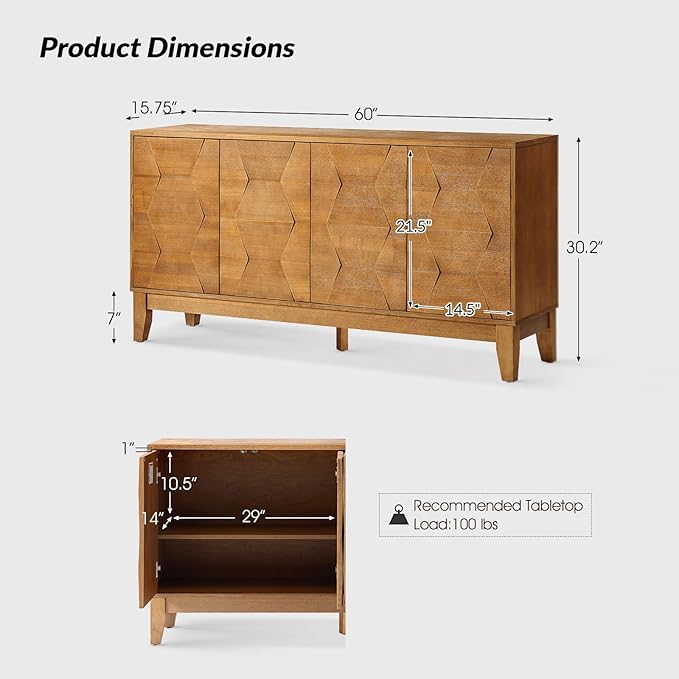 HULALA HOME Mid Century Sideboard Buffet Cabinet - Image 2