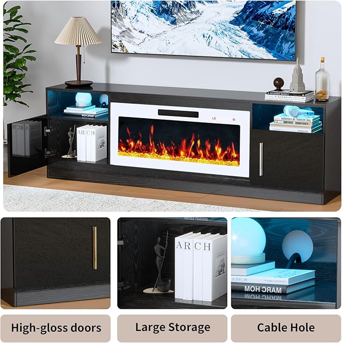 PRETZI Fireplace TV Stand with 36" Fireplace Up to 80" TVs, Remote Control - Image 6