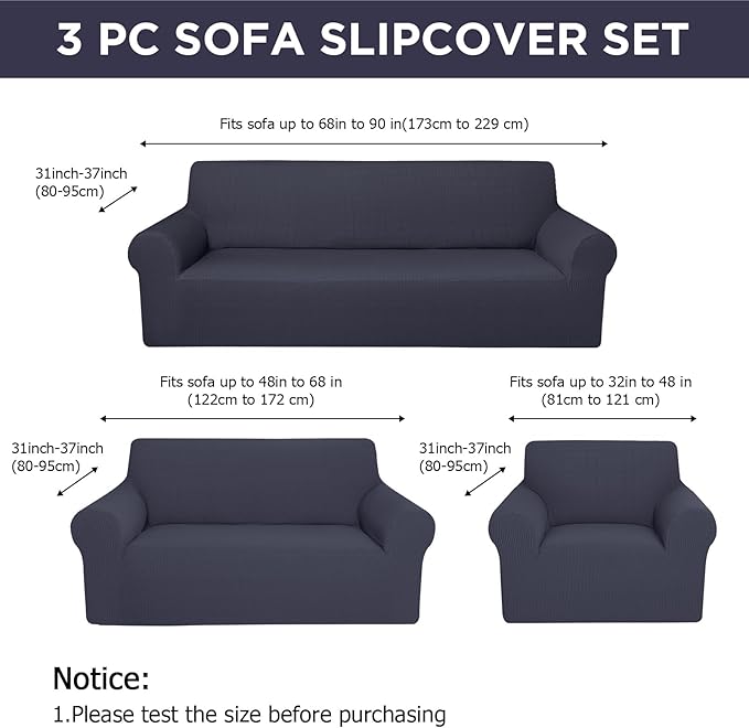 Peryiter 3 Pcs Couch and Loveseat Covers Set Sofa Cover - Image 2