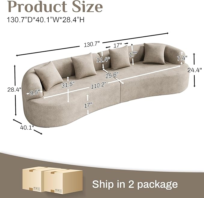 131" Oversized Sectional Sofa for Living Room, Modern Luxury Plush Chenille - Image 2