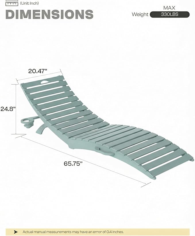 Folding HDPE Pool Lounge Chairs Set of 2, Pre-Assembled Outdoor Chaise Lounge - Image 2