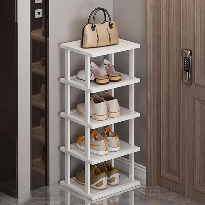 SAN HE Bamboo Shoe Rack 5Tier- Vertical White Shoe Rack by SANHE