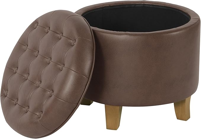 Homepop Home Decor | Upholstered Round Faux Leather Tufted Foot Rest Ottoman | - Image 4