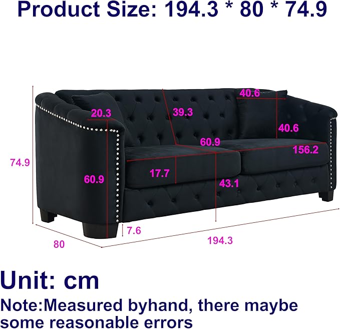 77" Modern Velvet Chesterfield Sofa - Image 2