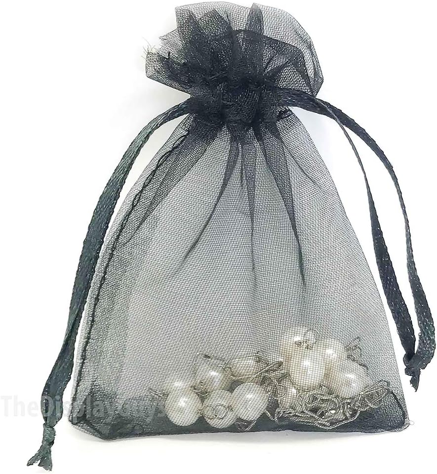 TheDisplayGuys 48-Pack 3x4 Black Sheer Organza Gift Bags with Drawstring, Jewelry Candy Treat Wedding Party Favors Mesh Pouch