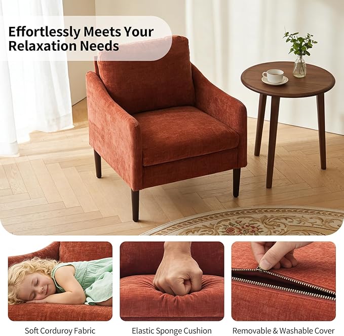 Mid Century Modern Accent Chair, Chenille Fabric Armchair - Image 7