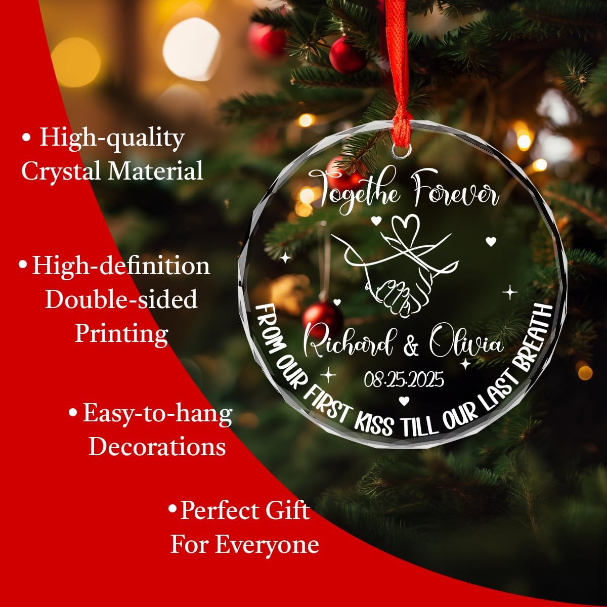 Personalized Christmas Ornaments with Names, Couple Glass Ornament, Custom Wedding Gifts for Couples 2025, Wedding Gift Ideas for Newly Wed Couple, Bride, Bridal Shower, Future Mr & Mrs (C3)