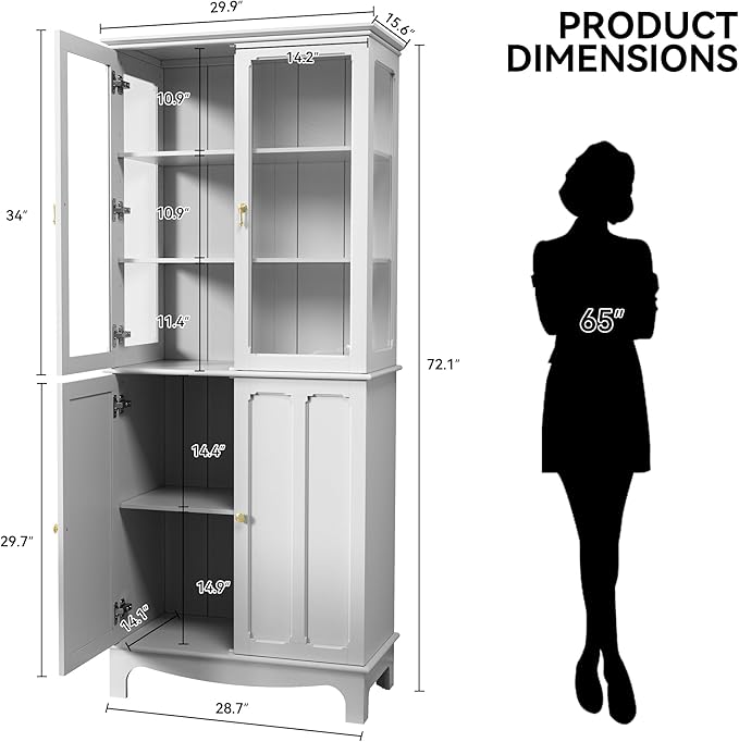 ARTPOWER 72" Freestanding Kitchen Pantry Storage Sideboard, Classical Tall - Image 2