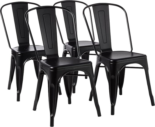 Amazon Basics Metal Dining Chairs, Indoor/Outdoor, Matte Black by AmazonBasics
