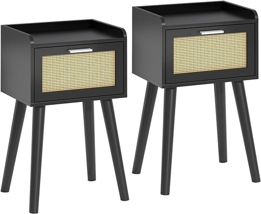 LAATOOREE Nightstand Set of 2, Small Black Bedside Table, End Table by LAATOOREE