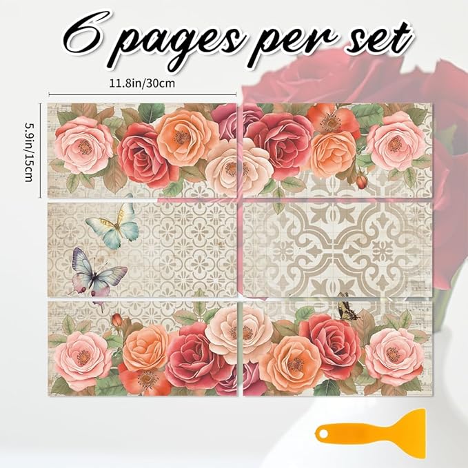 6 Sheets Roses Rub on Transfers - Image 2
