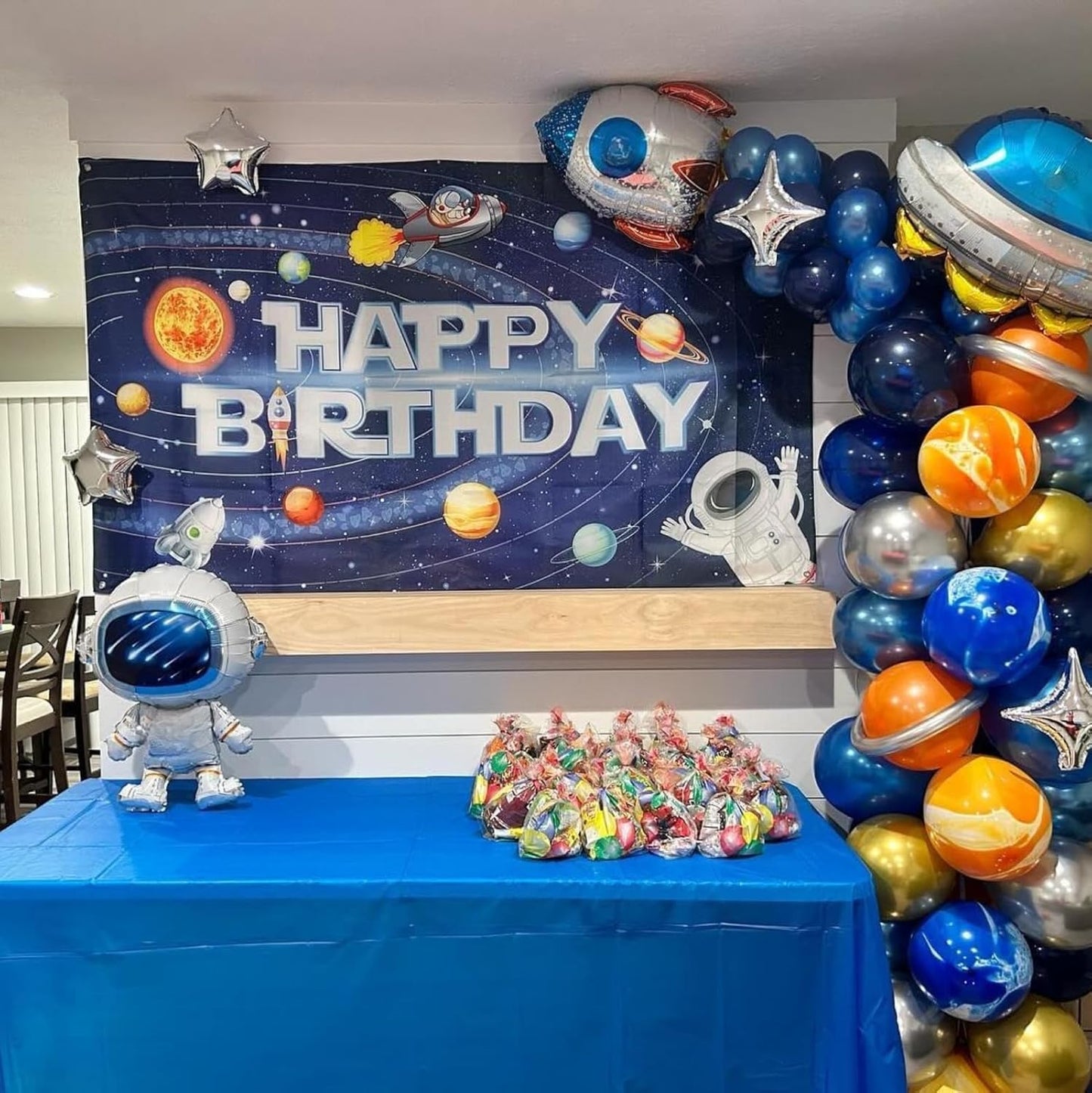 Orange Blue Balloons, Outer Space Party Balloons Set,12 Inch Navy Blue Silver Orange Yellow Agate Latex Balloon, for Boys Girls Space Theme Birthday Party, Graduation Baby Shower